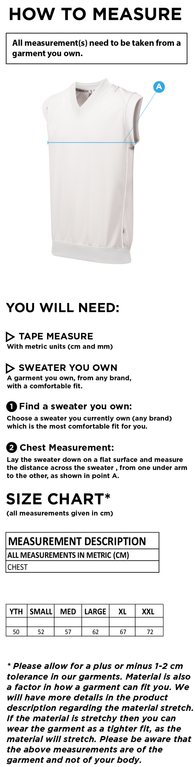 BURGHLEY PARK CC SLEEVELESS SWEATER - Size Guide