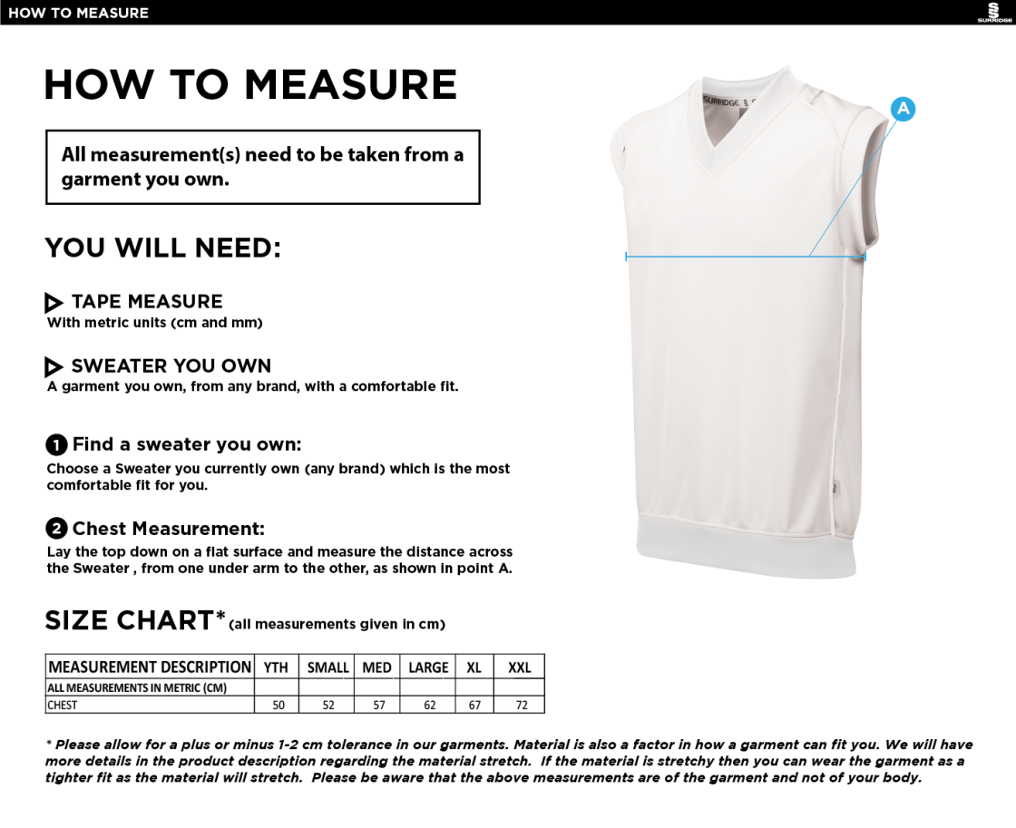 BURGHLEY PARK CC SLEEVELESS SWEATER - Size Guide