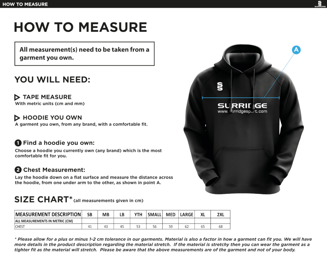 BURGHLEY PARK CC BLADE HOODY - Size Guide