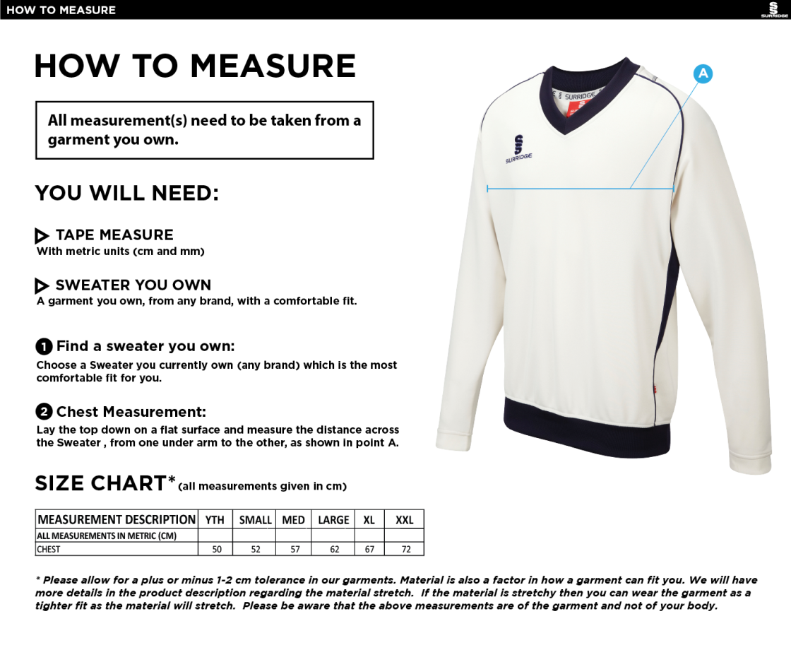 BURGHLEY PARK CC LONG SLEEVE SWEATER - Size Guide