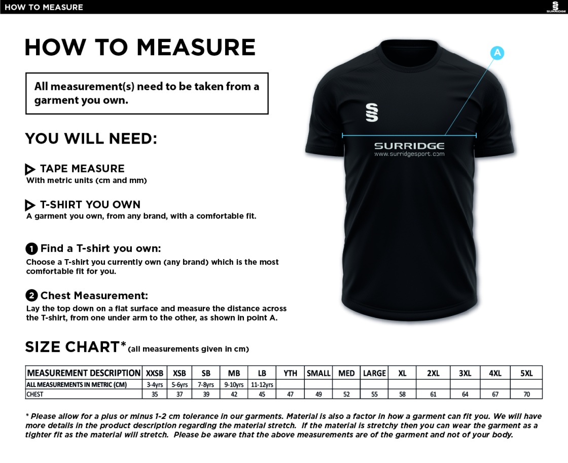 BURGHLEY PARK CC BLADE TRAINING TSHIRT - Size Guide