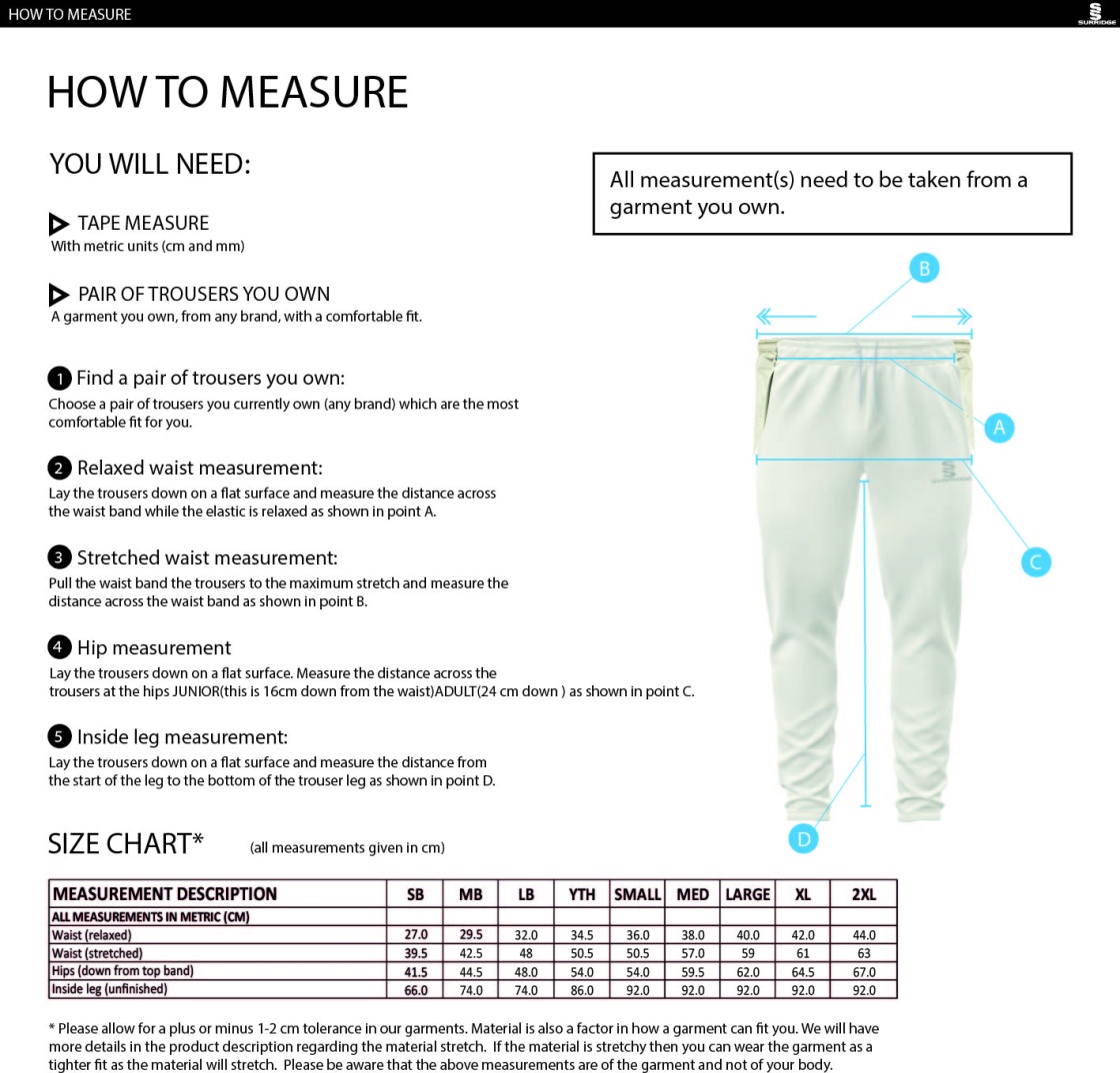 BURGHLEY PARK CC TEK TROUSERS - Size Guide