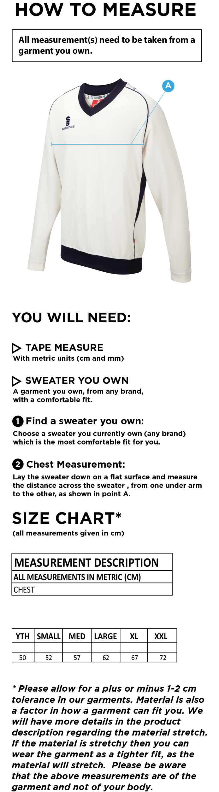 BURGHLEY PARK CC LONG SLEEVE SWEATER - Size Guide