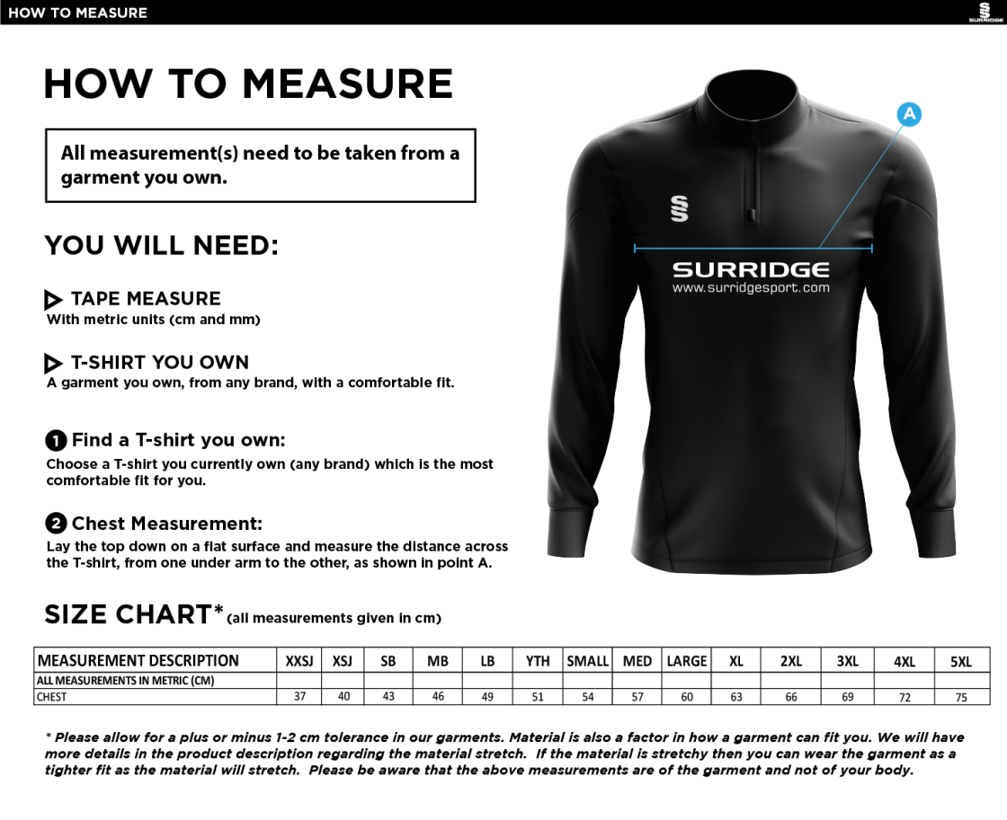 BURGHLEY PARK CC BLADE PERFORMANCE TOP - Size Guide